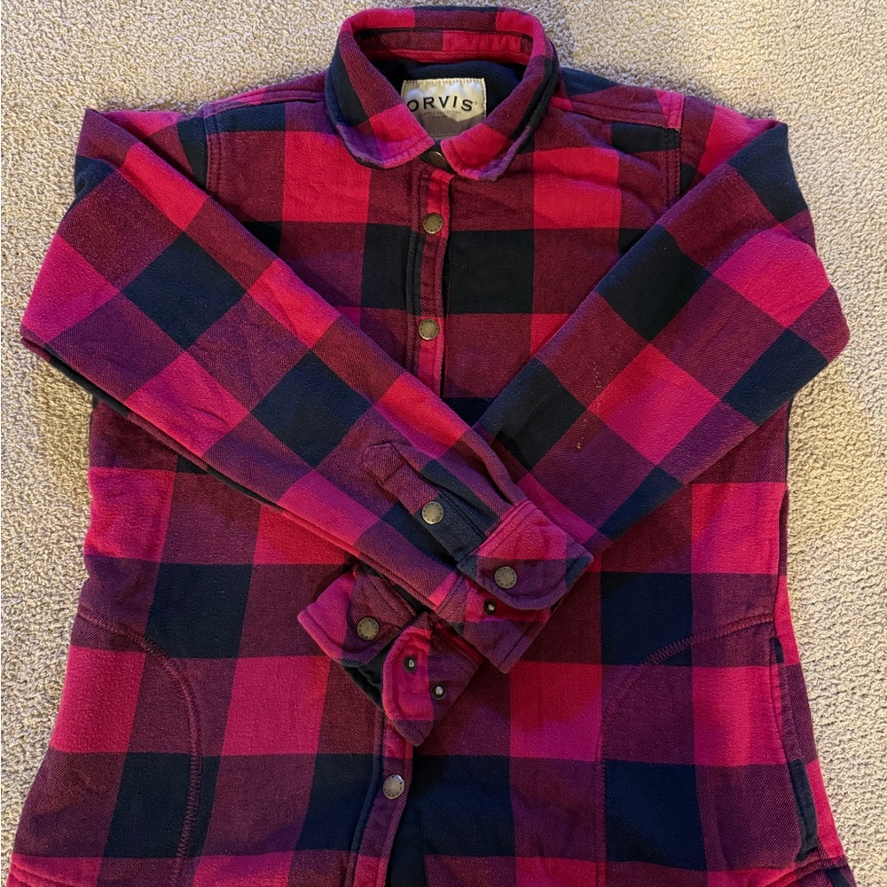 Orvis Red and Black Plaid Shirt Y2K flannel warm size small